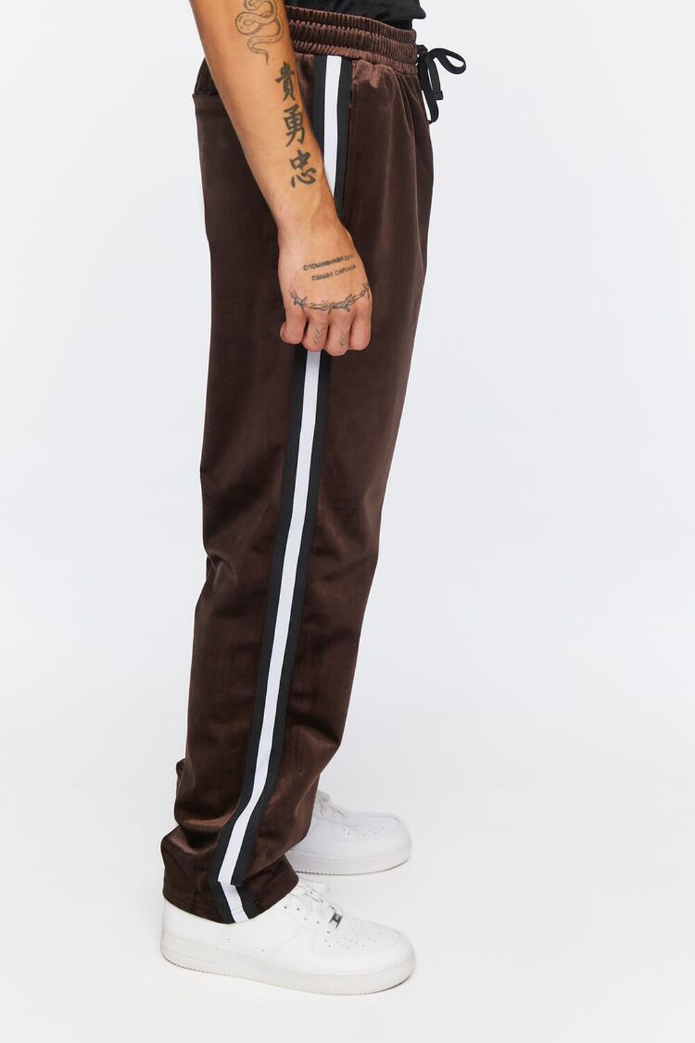 DARK BROWN/BLACK Velour Drawstring Slim-Fit Pants, image 3