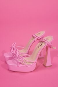 PINK Faux Leather Strappy Bow Tie Heels, image 1