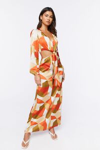 RUST/MULTI Satin Abstract Print Maxi Dress, image 4