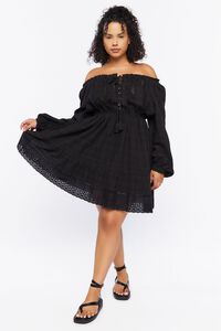 BLACK Plus Size Off-the-Shoulder Peasant Mini Dress, image 4