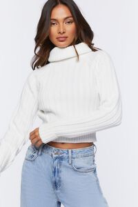 WHITE Ribbed Turtleneck Sweater, image 1