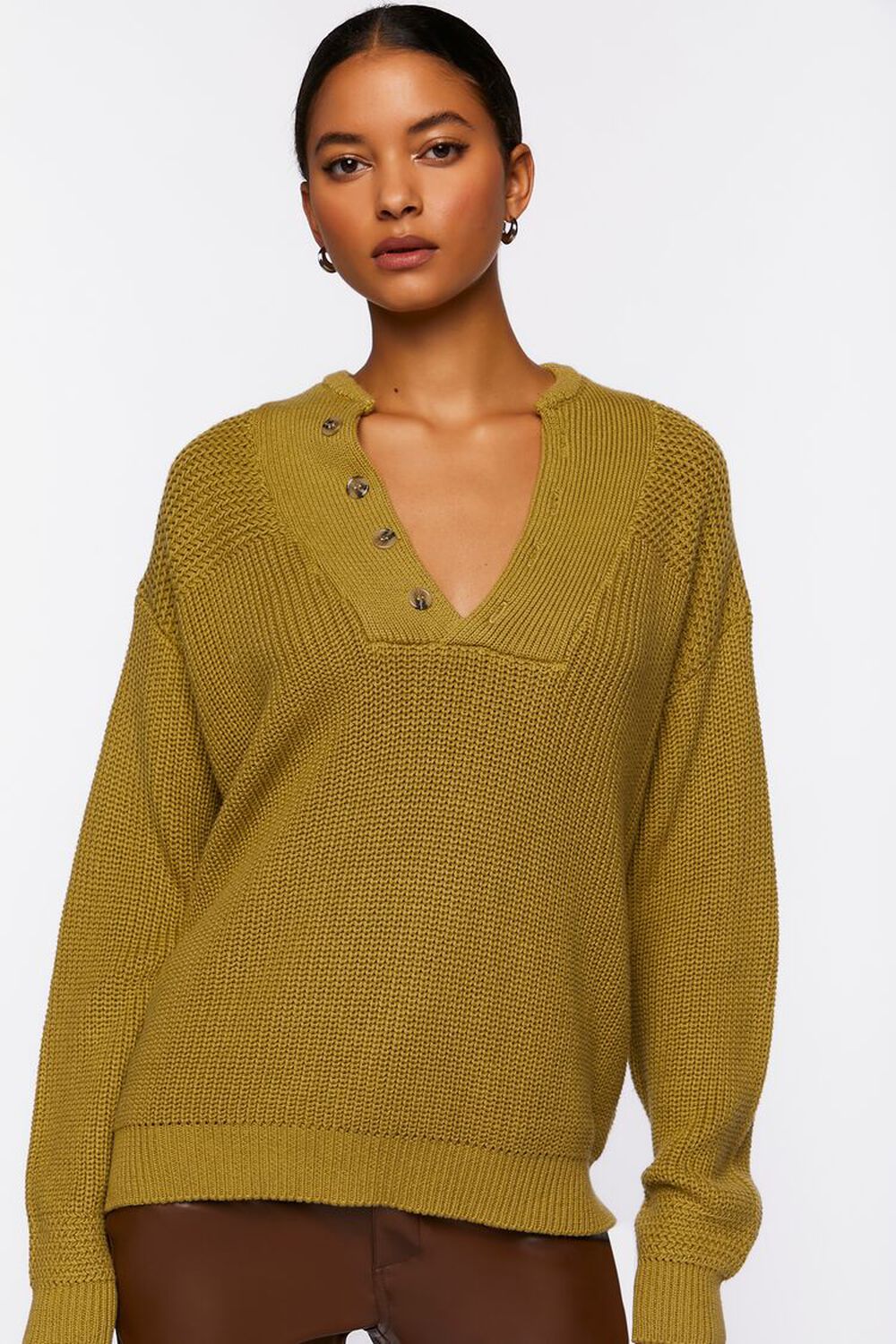 Half-Button Drop-Sleeve Sweater, image 1
