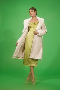 NATURAL Faux Fur-Trim Belted Trench Coat, image 1
