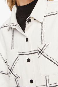 IVORY/BLACK Grid Plaid Cropped Flannel Shirt, image 6