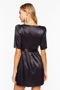 BLACK Satin Belted Mini Dress, image 3