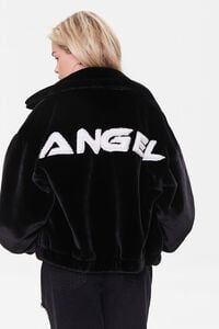 BLACK/WHITE Faux Fur Angel Graphic Jacket, image 1