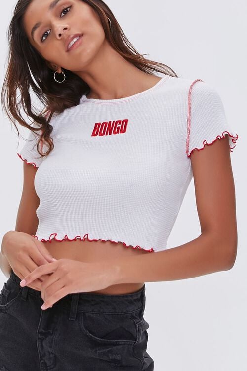 WHITE/RED Bongo Embroidered Crop Top, image 2