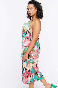 GREEN/MULTI Plus Size Floral Satin Midi Dress, image 2