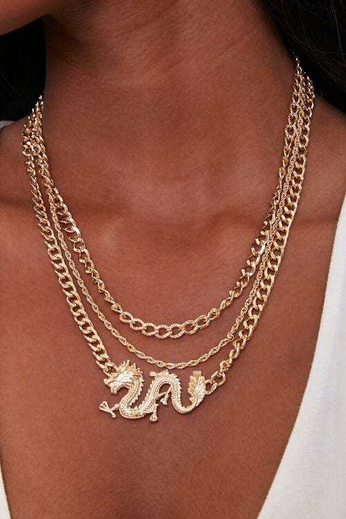 GOLD Dragon Pendant Layered Necklace, image 1