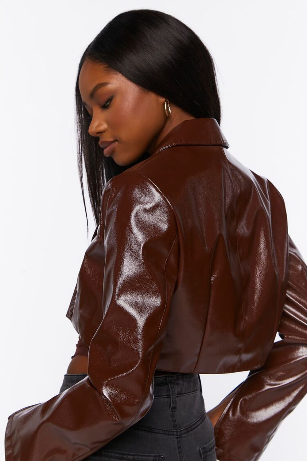 Faux Patent Leather Cropped Blazer