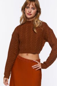 RUST Cropped Cable Knit Sweater, image 1