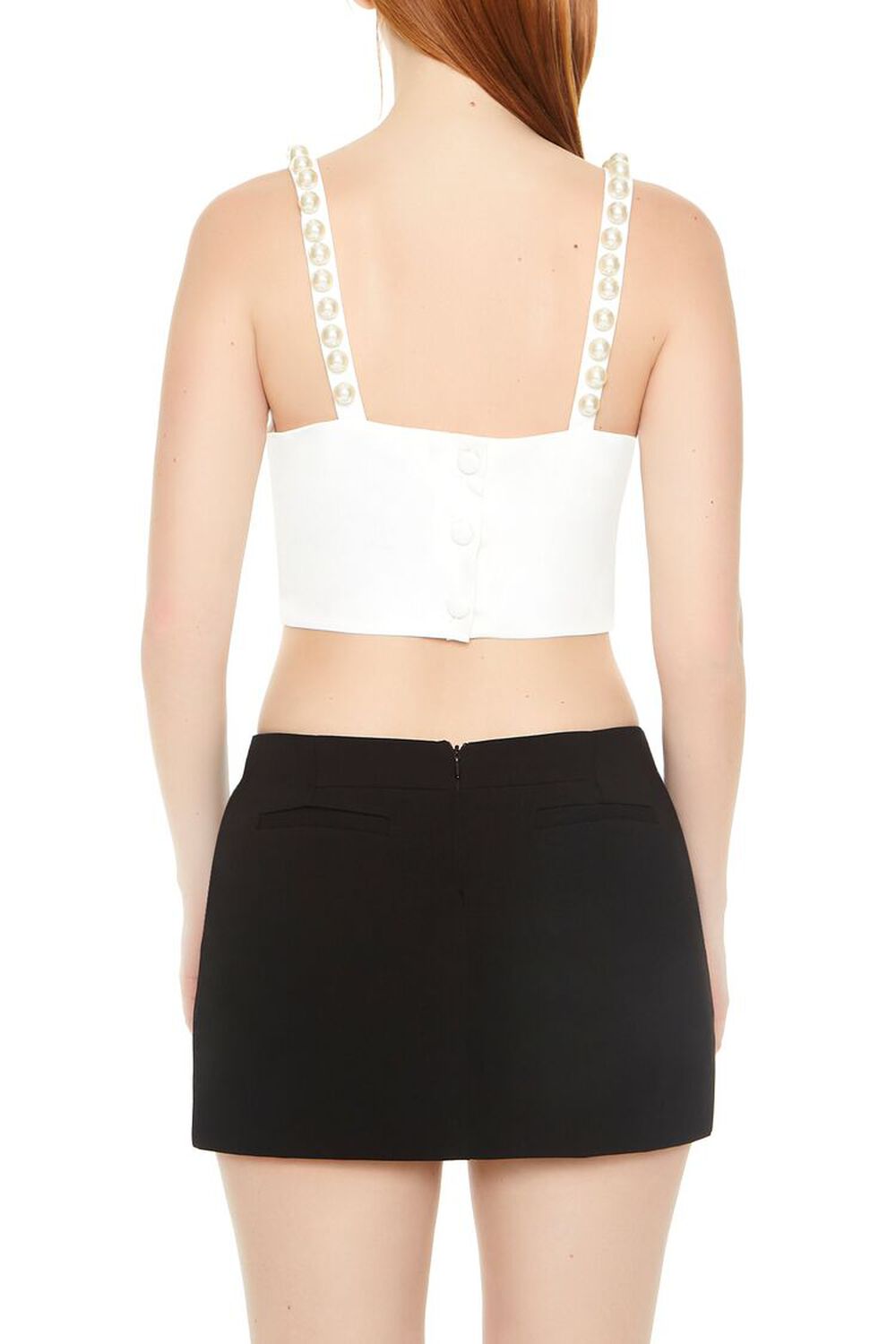 WHITE/WHITE Faux Pearl Crop Top, image 3