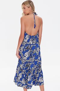 BLUE/CREAM Tropical Leaf Print Halter Dress, image 3