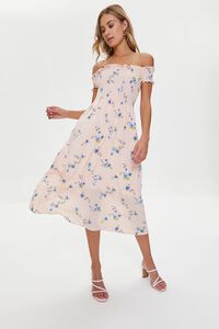 PINK/MULTI Floral Off-the-Shoulder Midi Dress, image 1