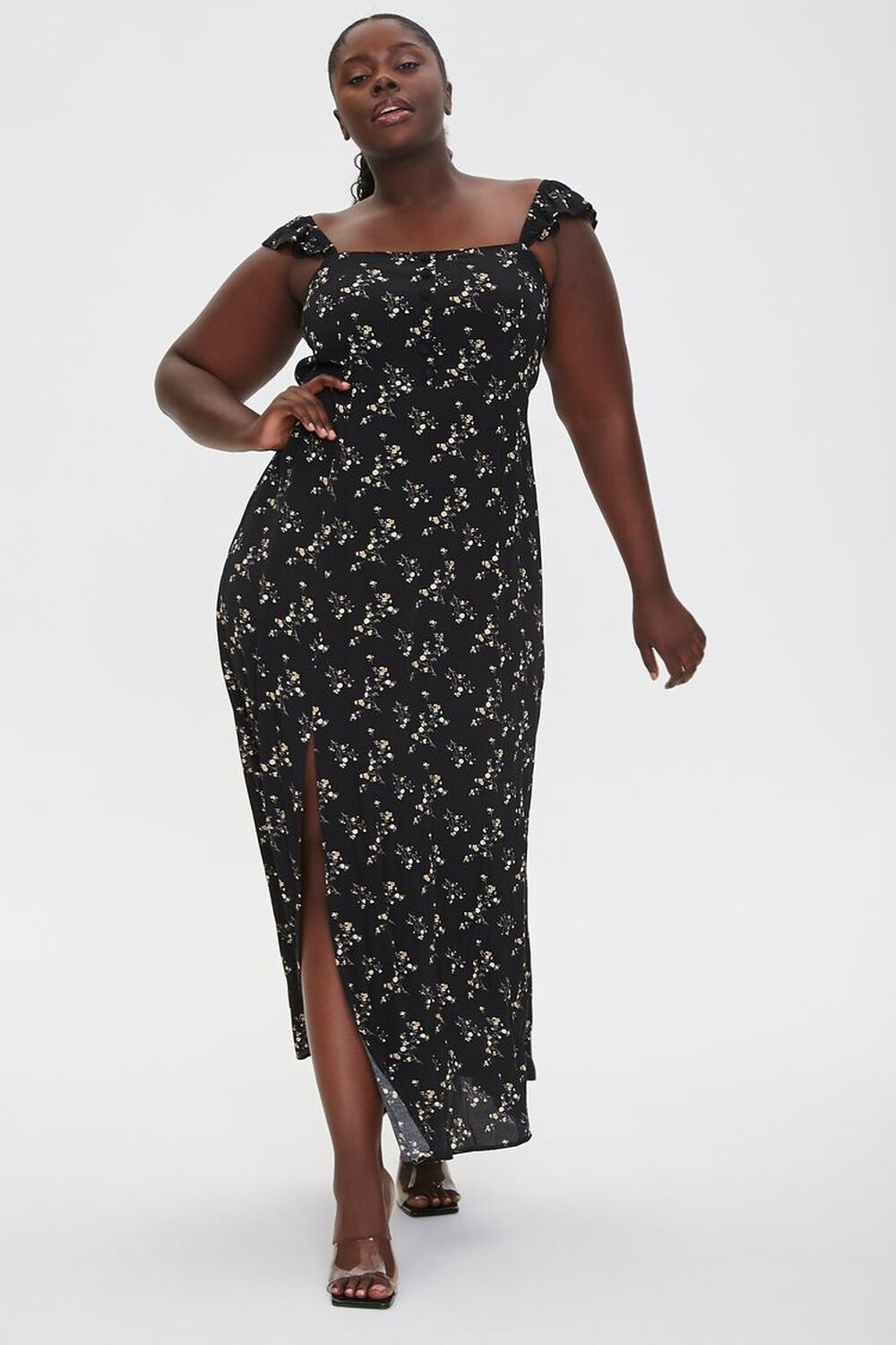 BLACK/MULTI Plus Size Floral Maxi Dress, image 1