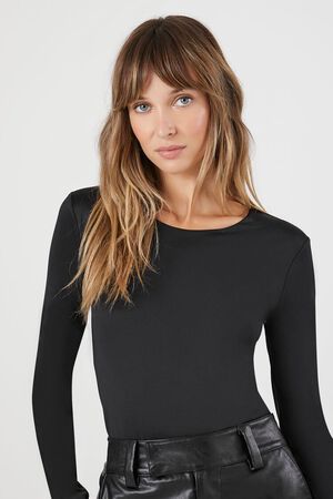 Women Black Long Sleeve Bodysuit