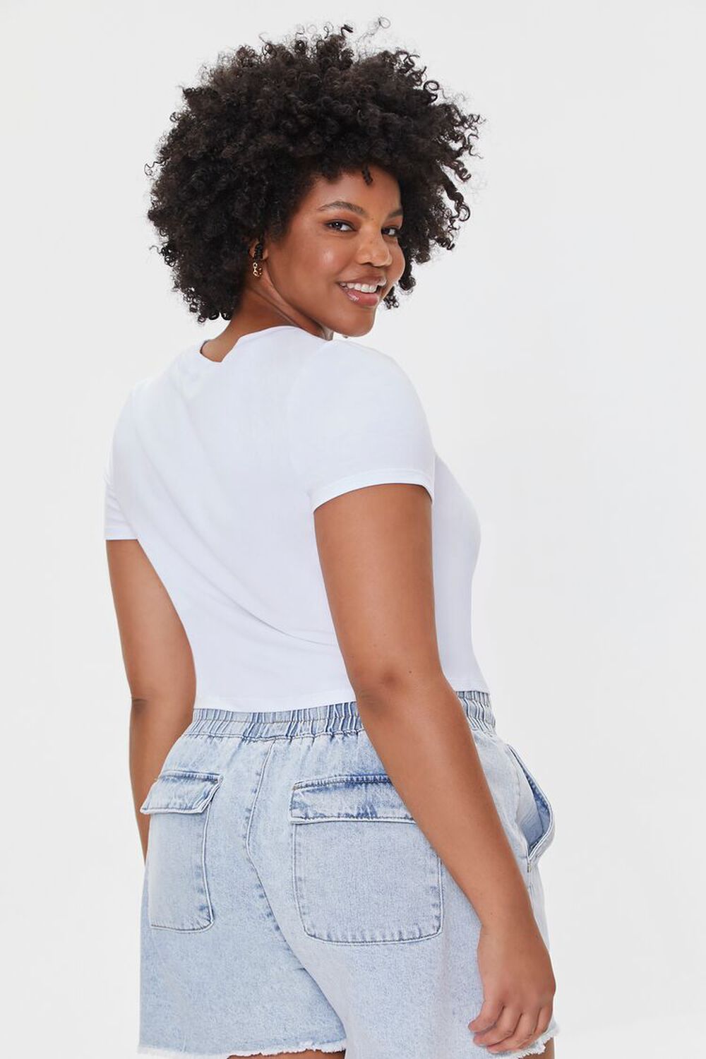 WHITE Plus Size Heart Ring Cropped Tee, image 3