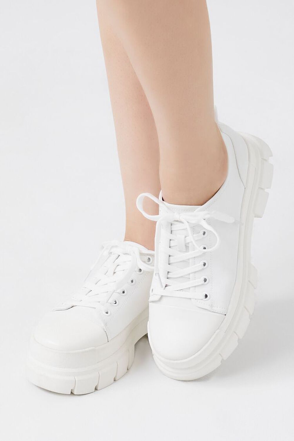 WHITE Lace-Up Lug-Sole Sneakers, image 1