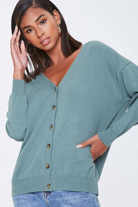 SEA GREEN Ribbed Button-Front Cardigan, image 1