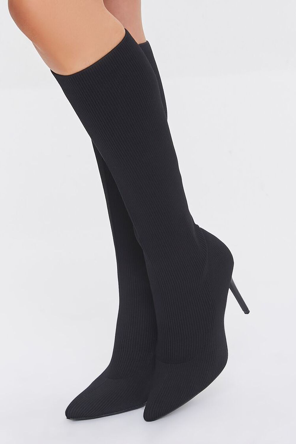 BLACK Knee-High Stiletto Sock Boots, image 1