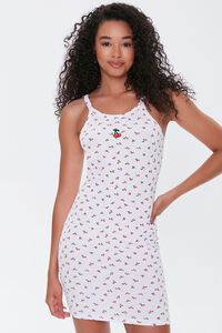 WHITE/RED Cherry Print Bodycon Mini Dress, image 1