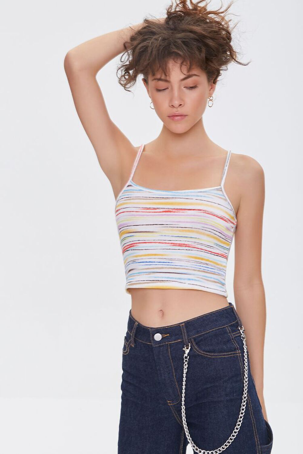 IVORY/MULTI Striped Cropped Cami, image 1