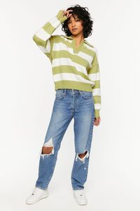 GREEN/CREAM Striped Collared Sweater, image 4