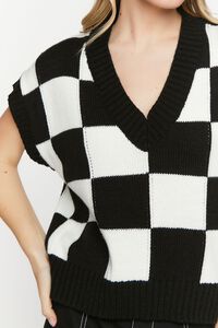 WHITE/BLACK Checkered V-Neck Sweater Vest, image 5