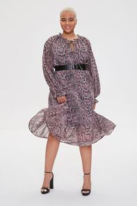 TAN/MULTI Plus Size Chiffon Snakeskin Print Dress, image 4