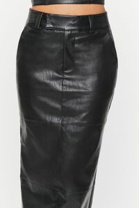 BLACK Faux Leather Slit Midi Skirt, image 6