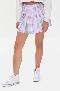 LAVENDER/MULTI Pleated Plaid Mini Skirt, image 2