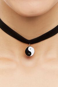 BLACK/GOLD Yin Yang Charm Choker Necklace, image 2