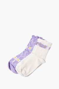 PURPLE/WHITE Floral Crew Socks Set - 2 pack, image 2
