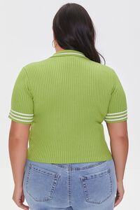 GREEN/CREAM Plus Size Sweater-Knit Polo Shirt, image 3