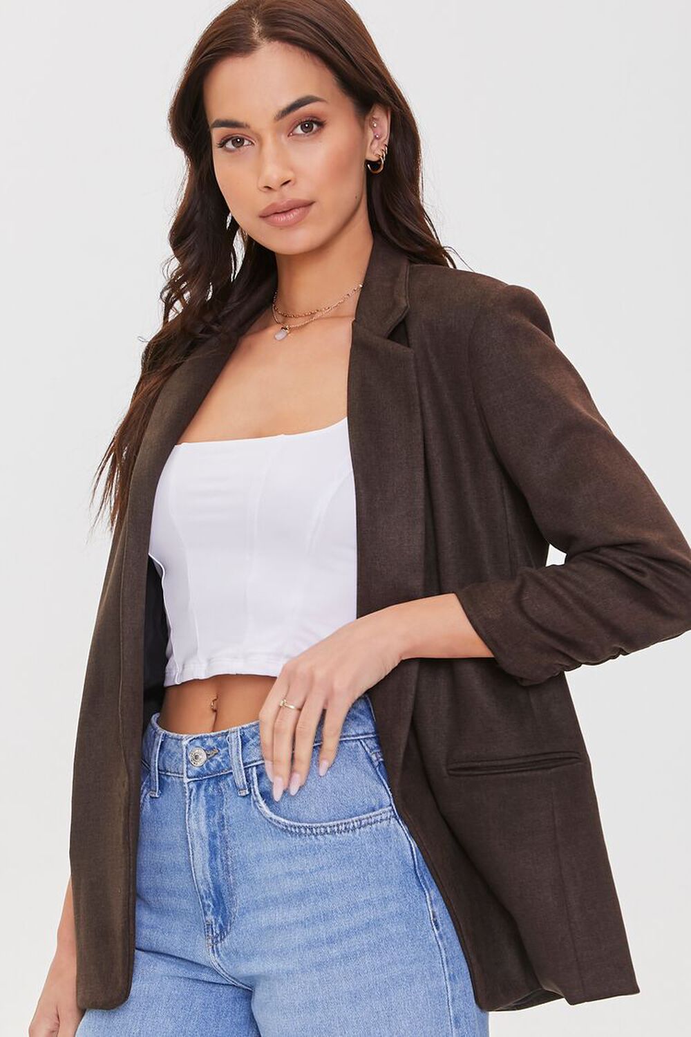 CHARCOAL Notched Open-Front Blazer, image 1