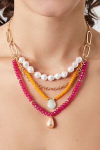 GOLD/PINK Beaded Faux Pearl Necklace, image 2