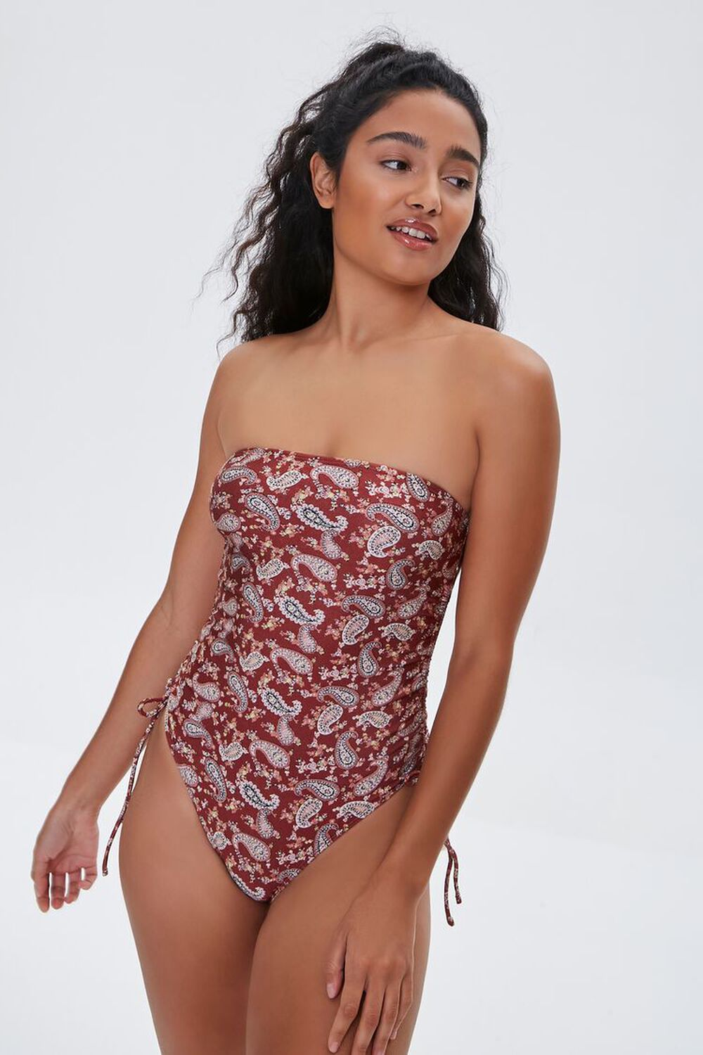 RUST/MULTI Paisley Strapless One-Piece Swimsuit, image 1