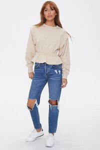 TAUPE French Terry Flounce-Hem Top, image 4