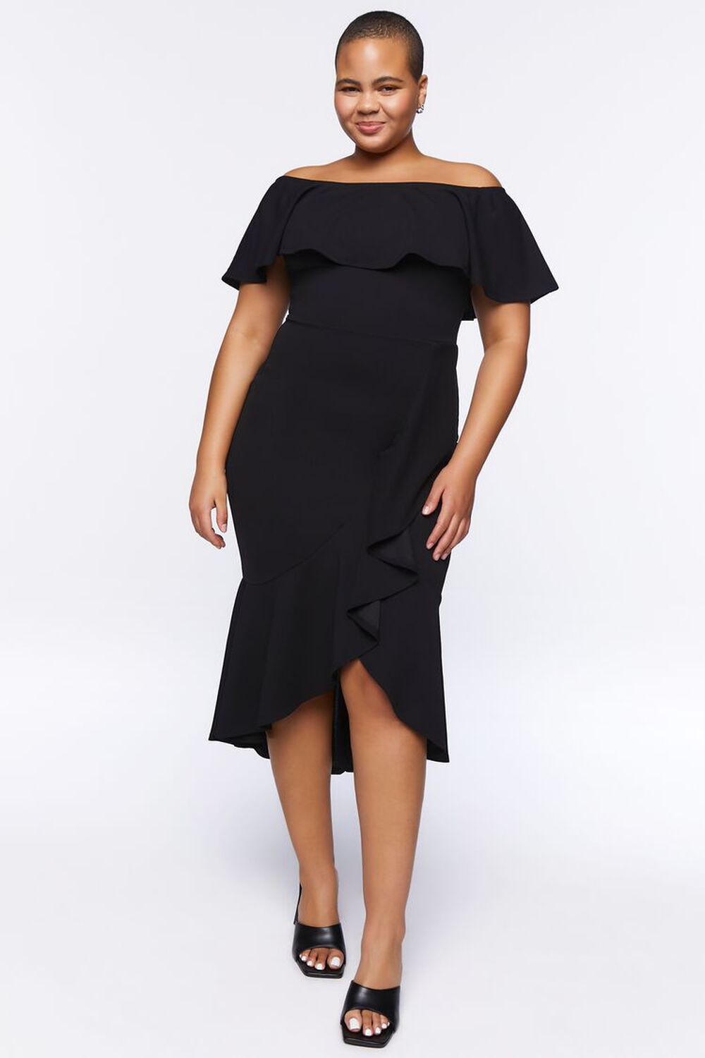 BLACK Plus Size Flounce Midi Dress, image 1