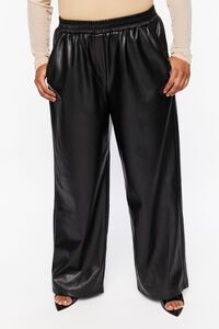 BLACK Plus Size Faux Leather Wide-Leg Pants, image 2