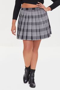 BLACK/MULTI Plus Size Pleated Plaid Mini Skirt, image 2