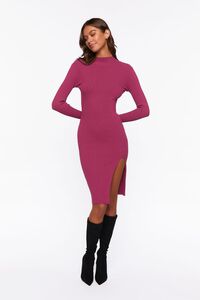 WINE Ribbed Knee-Length Sweater Dress, image 4