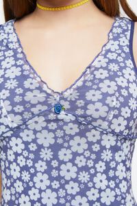 BLUE/MULTI Floral Print Mesh Mini Dress, image 4