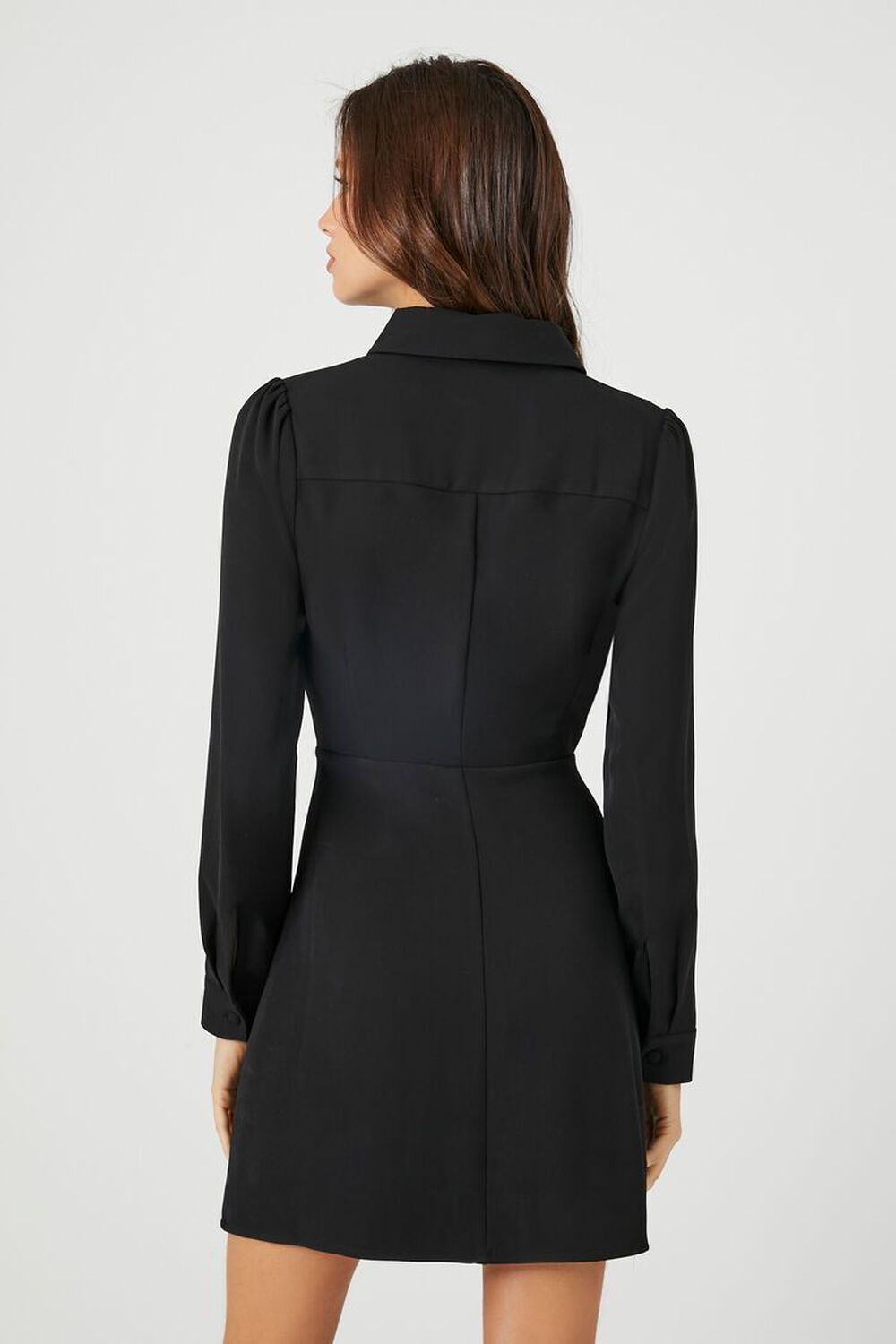 BLACK Collared Button-Front Mini Dress, image 3