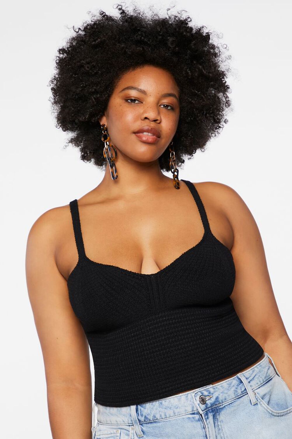 BLACK Plus Size Sweater-Knit Cropped Cami, image 1