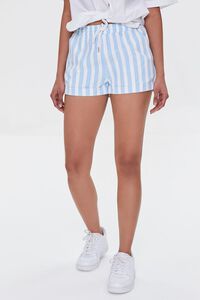 SKY BLUE/WHITE Striped Drawstring Twill Shorts, image 2