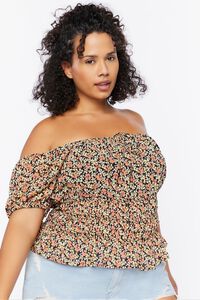 BLACK/MULTI Plus Size Floral Puff-Sleeve Top, image 1