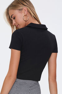 BLACK Ribbed Button-Down Polo Shirt, image 3