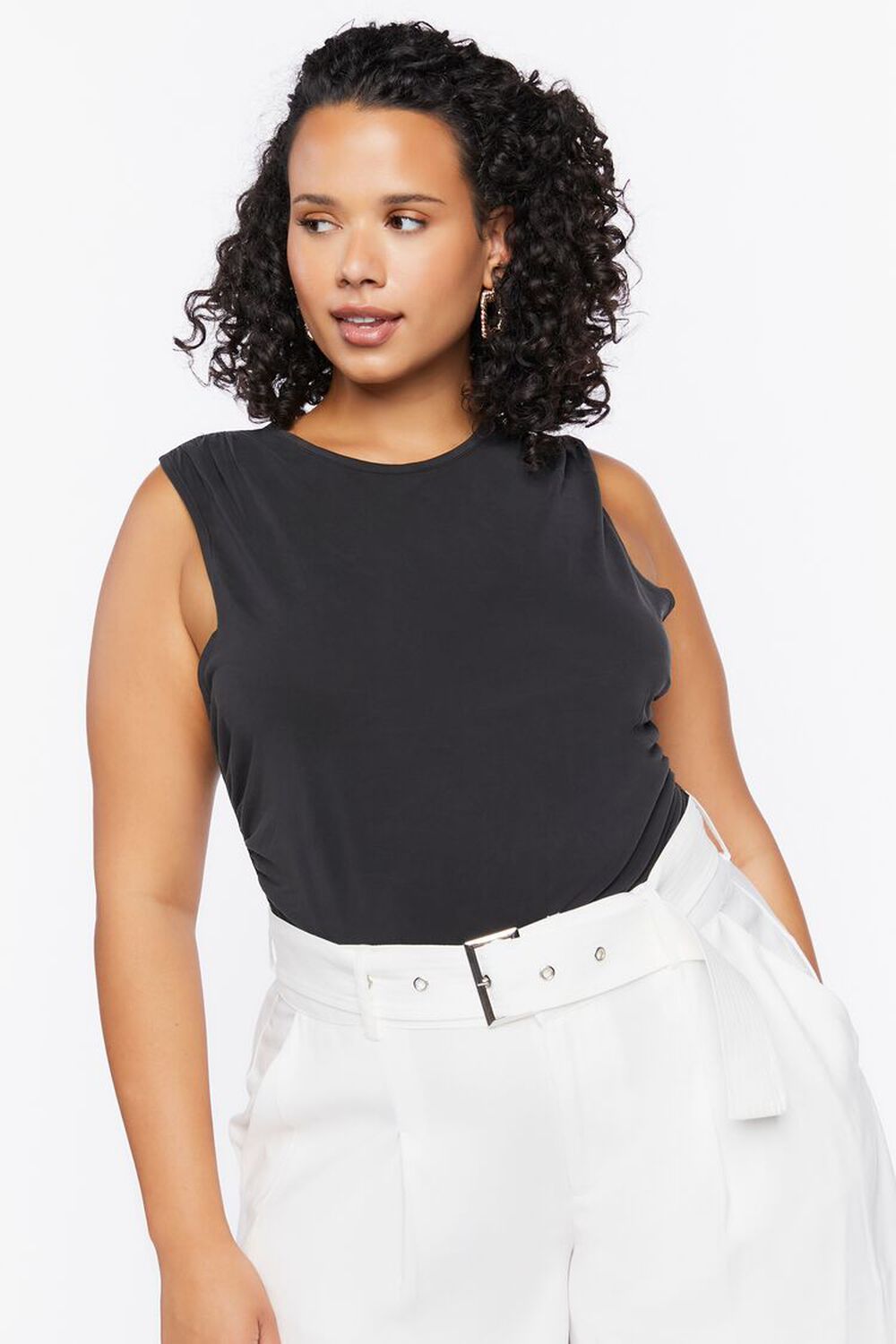 BLACK Plus Size Sleeveless Ruched Top, image 1