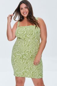 GREEN/MULTI Plus Size Marble Print Mini Dress, image 1